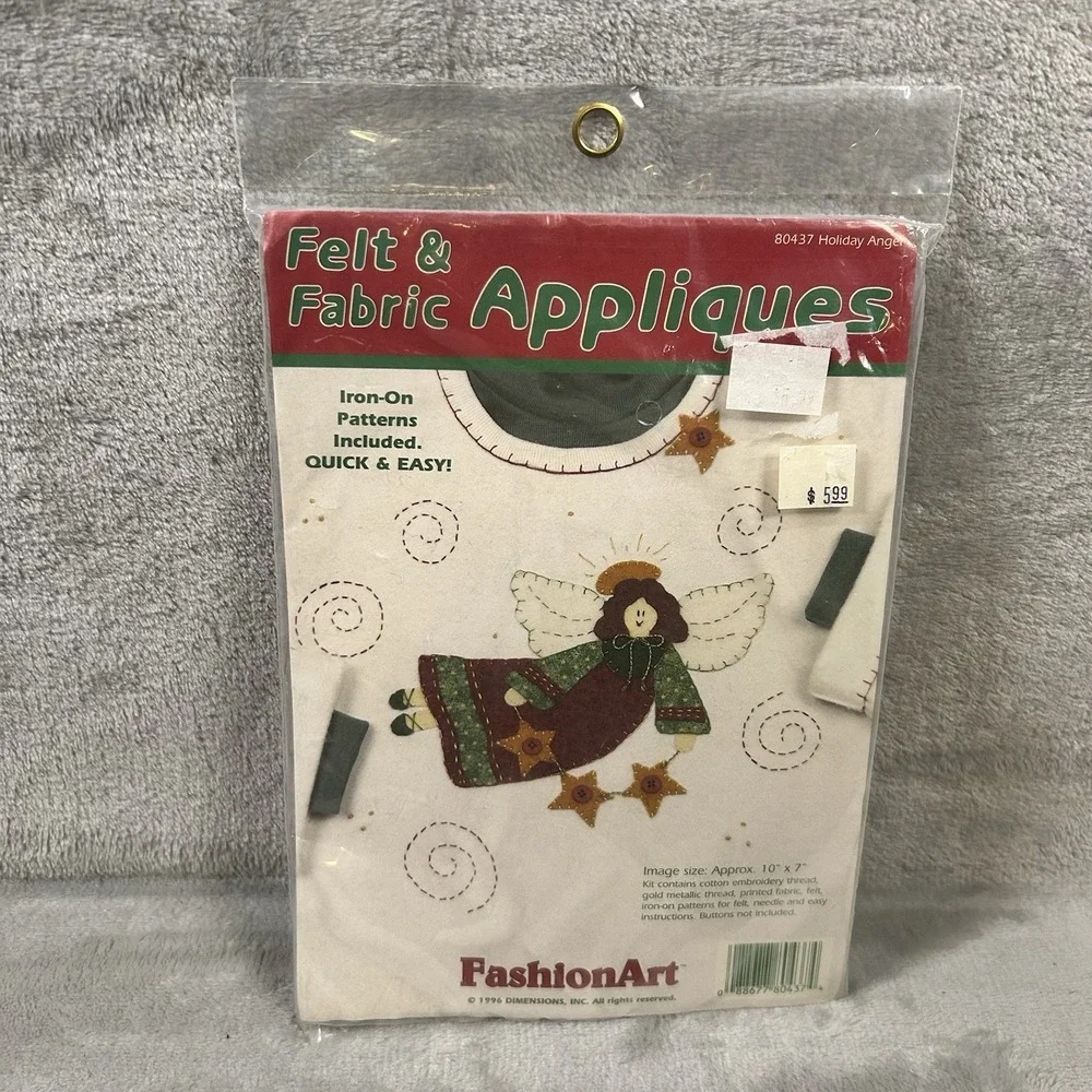 Dimensions FashionArt 80437 Felt Fabric Applique Kit Holiday Angel Christmas NOS